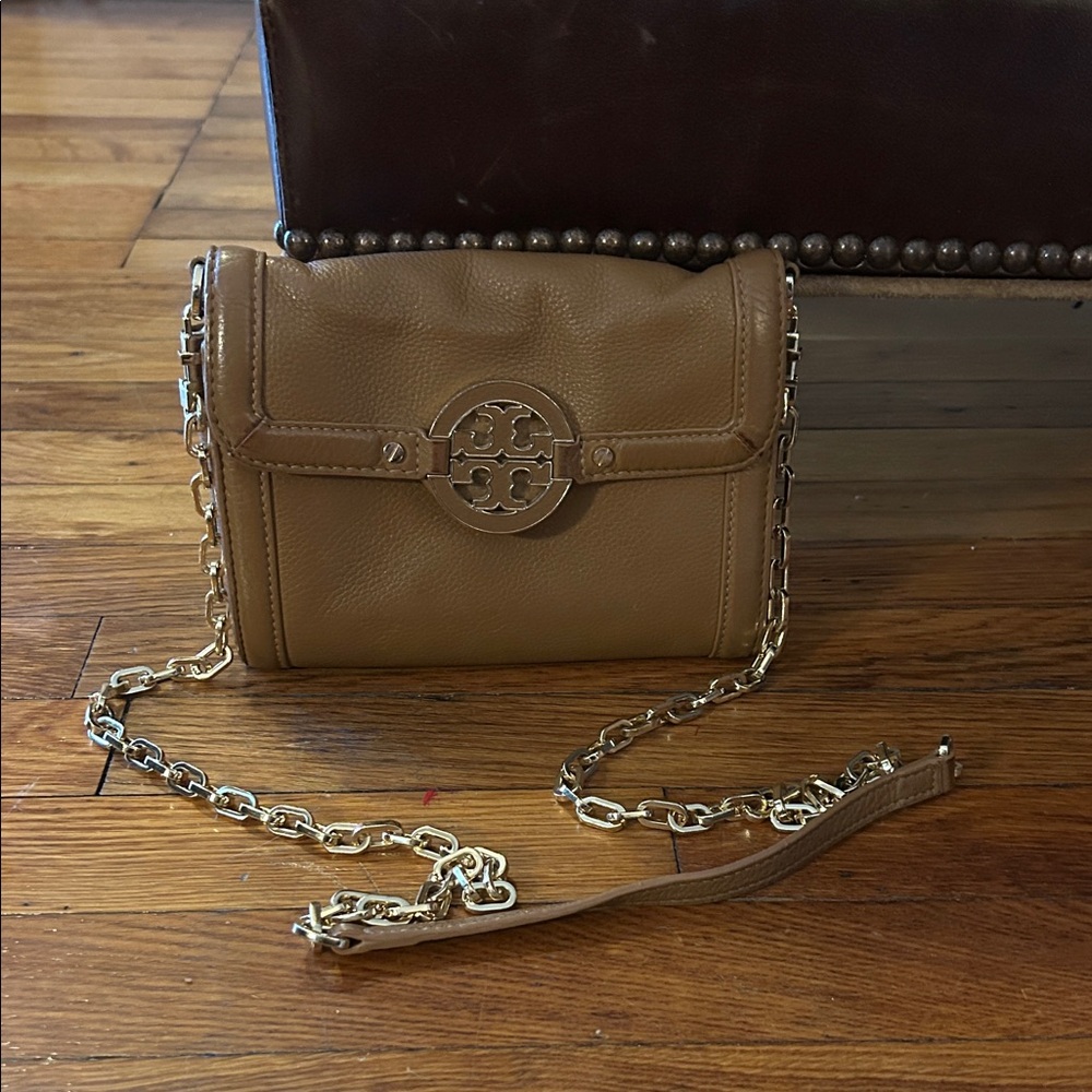 Tan Leather Chain Crossbody Bag